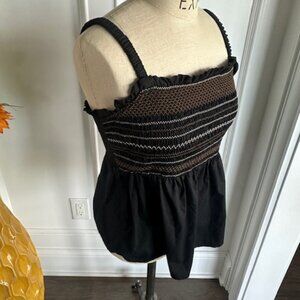 Black Woven Swing Smocked Tank Top